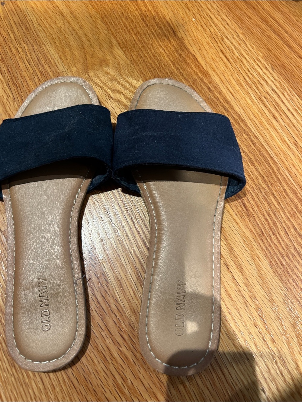 Old Navy Women's Black Slide Sandals with Tan Footbed